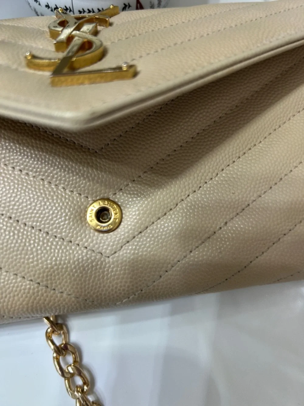 YSL Cassandre Beige Quilted Leather Wallet-on-Chain with Gold YSL Hardware - Picture 8 of 10